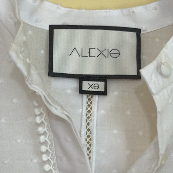 Alexis Dobby White Swiss Dot Ruffle Button Up Long Balloon Sleeve Blouse Top XS - Picture 7 of 17